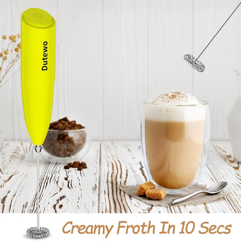 Dutewo Hand Mixer Milk Frother for Coffee - Frother Handheld Foam Maker for Lattes, Electric whisk Drink Mixer Mini Foamer for Cappuccino, Frappe, Matcha, Hot Chocolate, Yellow 394C - Image 2